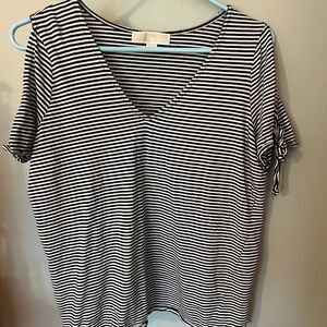 Michael Kors Black and White Striped Short Sleeve Tee